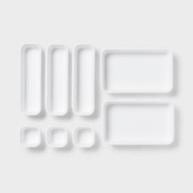 White 8-Piece Plastic Drawer Organizer Set, Multi-Compartment Flatware Storage, Dishwasher Safe