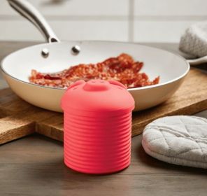 Silicone Pig Bacon Grease Container with Strainer, Heat-Resistant Grease Keeper for Filtering & Storing Bacon Fat