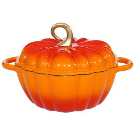 Pumpkin Dutch Oven 4.5 QT With Lid Cyan Enamel Cast Iron Cooking Pot Shape Soup Pot Serves 3-5 Christmas Thanksgiving Decor Gift (Color: Orange)